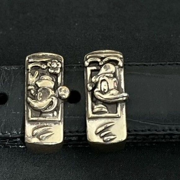 Vtg Brighton Mickey & Co Black Leather Belt 4pc Silver Train Buckle Women's 28 - Picture 5 of 11